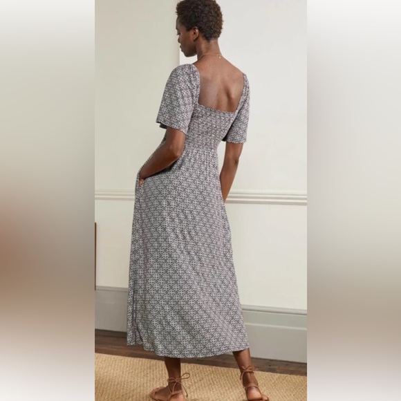 Boden Smock Detail Jersey Maxi Dress Berry Floret Tile - Picture 2 of 13